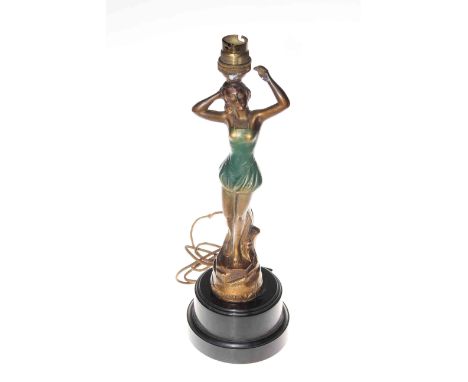 Art Deco style figural lamp base, cast and painted as a standing female figure, overall 36cm