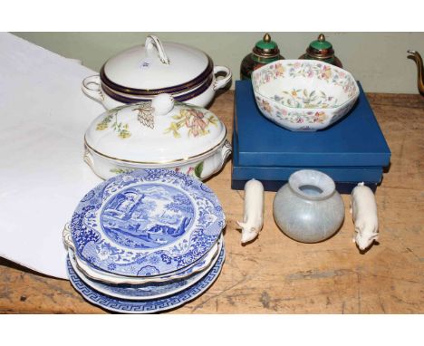 Spode Stafford Flowers tureen with box, Coalport 'Blue Wheat' tureen, Minton Haddon Hall bowl, pair Noritake lidded vases, th