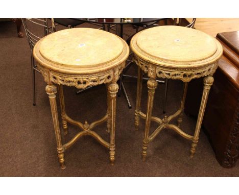 Pair circular marble topped and gilt lamp tables