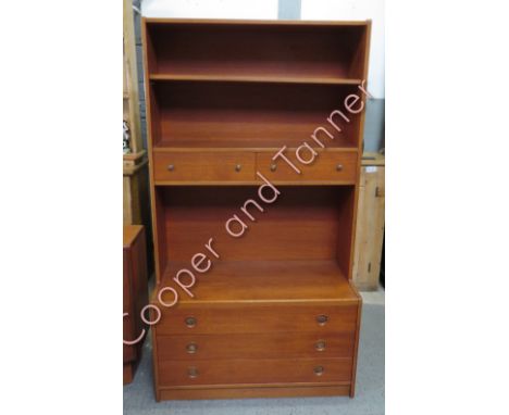 A mid century teak unit with a single adjustable shelf, two short drawers and three long drawers 166cm high, 91.5cm long, 43c