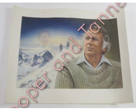 A limited edition signed print entitled “Hillary conquers Everest” - May 29, 1953”64cm x 78cm
