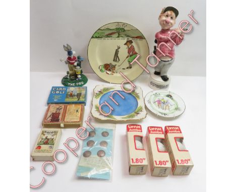 Golfing interest - a Royal Doulton plate 'every dog has his day, and every man his hour', together with other items of golf i