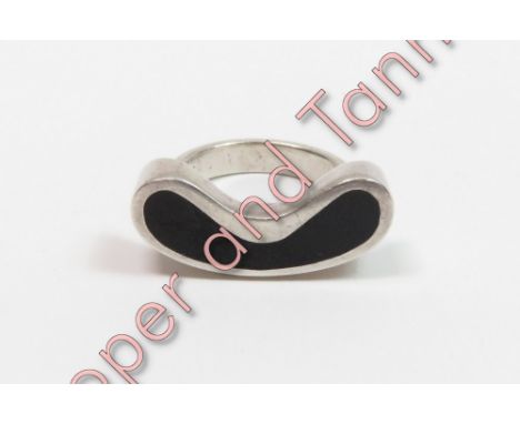Lapponia, Finland, a silver and black enamel ring, 1976, adjustable shank