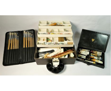 A Winsor and Newton Kensington artist box containing a selection of oil, together with other art supplies 