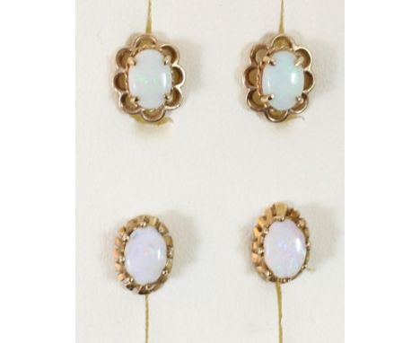 Two pairs of 9ct gold opal ear studs, 2.6gm 