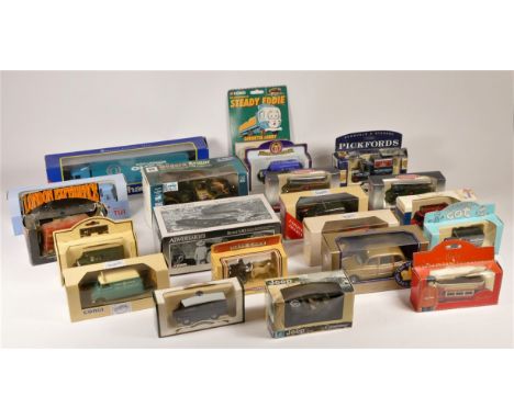 A collection of die-cast model vehicles, including Corgi, LLedo and Caramama, along with others