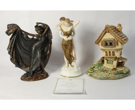 A Royal Worcester figurine 'Love Story' Ltd edition 25/450 (with certificate) together with a Pendelfin model cottage and a r