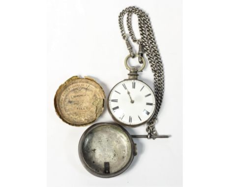 Craven Lyon, Bridlington, a Victorian silver pair cased fusee pocket watch, London 1869, the 45mm white enamel dial with Roma