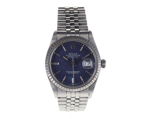 Rolex - Datejust Steel Blue Dial Watch, Ref. 16000. Automatic Rolex Cal. 3035 movement. Full stainless steel construction wit