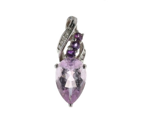 Amethyst And Diamond Gold Pendant, stamped 9K. Measures 2.3cm by 1.8cm. Weighs approximately 1.9g