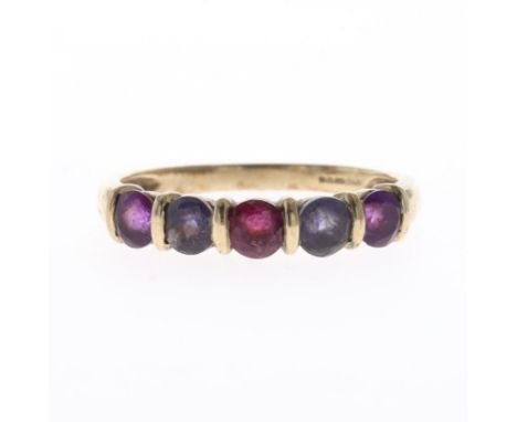 Amethyst And Garnet Gold Ring, stamped 375. Ring size UK S. Weighs approximately 2g