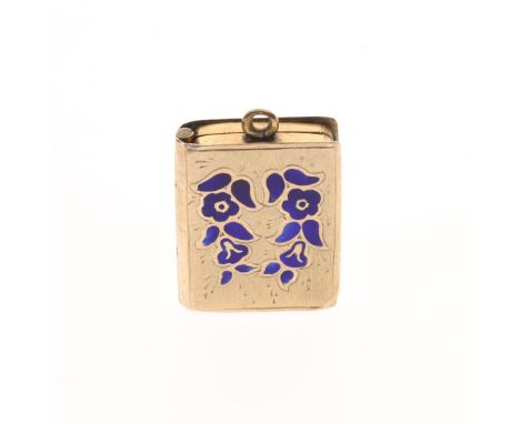 Antique Enamel Gold Back And Front Locket in a book design, tested 9ct. Some minor damage to the enamel, internal fittings in