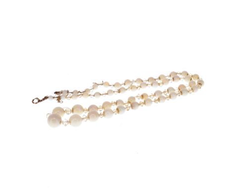 Antique Opal And Glass Gold Clasped Bead Necklace, tested 9ct. Measures 46.5cm in length. Would benefit from restringing. Wei