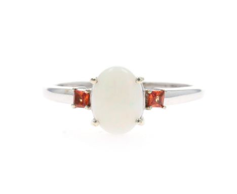 Opal And Orange Gemstone Gold Ring, stamped 375. Ring Size UK O. Weighs approximately 1.9g