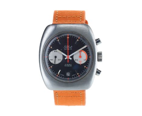 Pilot Geneva - Reverse Panda Chronograph Watch, Caseback ref. 92003. Hand-wind Valjoux cal . 7734 chronograph movement. Tonne