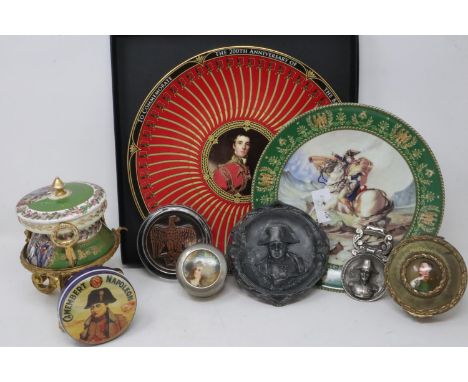 Napoleonic Wars: mixed collectables and commemoratives, including a Sevres porcelain box on stand (with repairs), cabinet pla