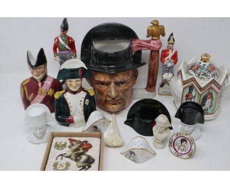 Napoleonic Wars: mixed ceramics and commemoratives, including figures, Wellington and Napoleon character jugs, clay pipe etc.