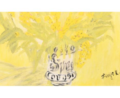 20th Century Continental Impressionist School, a still life study of yellow flowers, oil on card, indistinctly signed, 8.5" x