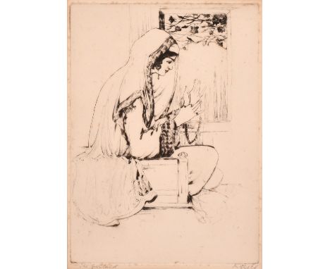 Samarendranath Gupta (1887-1964), 'The Garland', etching, signed and inscribed in pencil, plate size 8" x 6" (20 x 15cm).