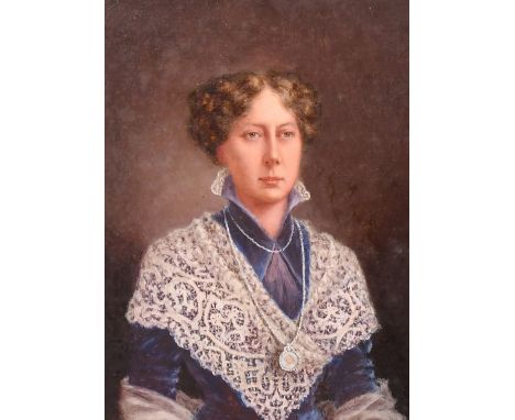 19th/20th Century English School, half-length portrait of a lady in a fine lace shawl, oil on canvas, 10" x 8" (25 x 20cm).