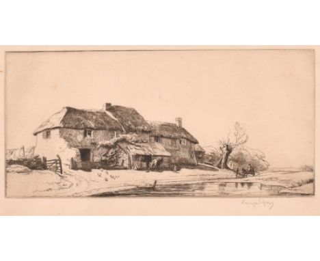 George Soper (1870-1942), 'Cornish Farm', etching, signed in pencil, plate size 4.5" x 9.75" (11.5 x 25cm).