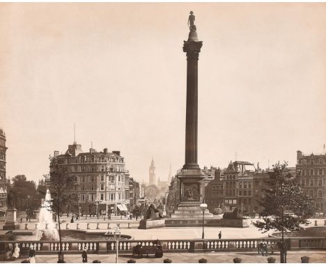 A Large late Victorian lithograph of Trafalgar Square, 15" x 19" (38 x 48cm).