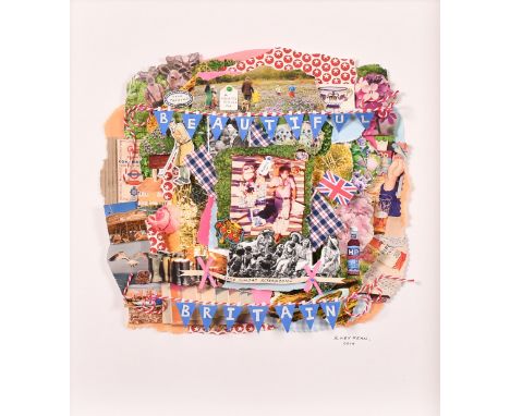 Ruby Kean, Circa 2016, 'Lazy Sunday Afternoons', printed collage, signed and dated, 10" x 10" (25 x 25cm), in a glazed box fr