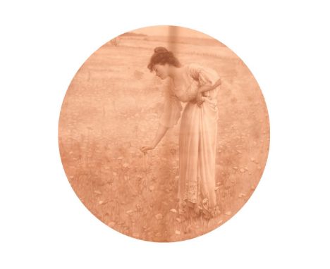 After Margetson, 'The Flowers of the Field', mezzotint, in a carved Florentine frame, diameter 19.75" (50cm), along with a pr