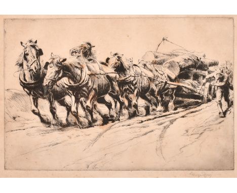 George Soper (1870-1942), 'Timber Hauling No. 2', etching, signed in pencil, plate size 7.75" x 11.75" (20 x 30cm).