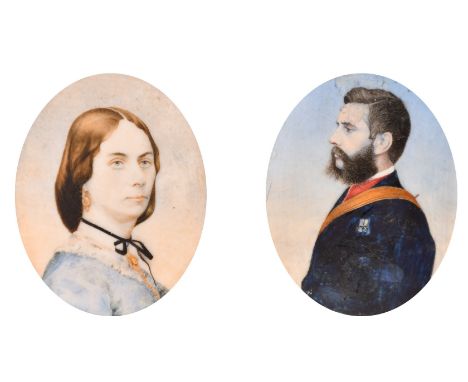 19th Century English School, a pair of miniature portraits of a husband and wife, watercolour on ivory, each 2.25" x 1.75" (5