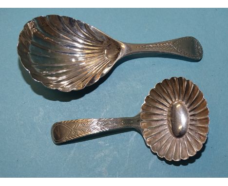 A George III silver caddy spoon with shell bowl, London 1795 and one other, (2). 