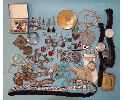 A paste-set belt and a quantity of silver jewellery, a gent's Tissot 1853 PR5 Automatic wrist watch, (not working), badges an