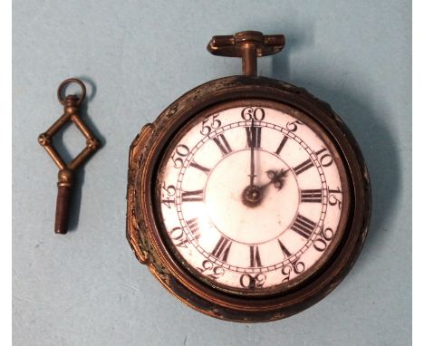 J Dalgleish, an 18th century gilt metal and leather-covered pair-cased verge pocket watch signed J Dalgleish, Edinburgh and n