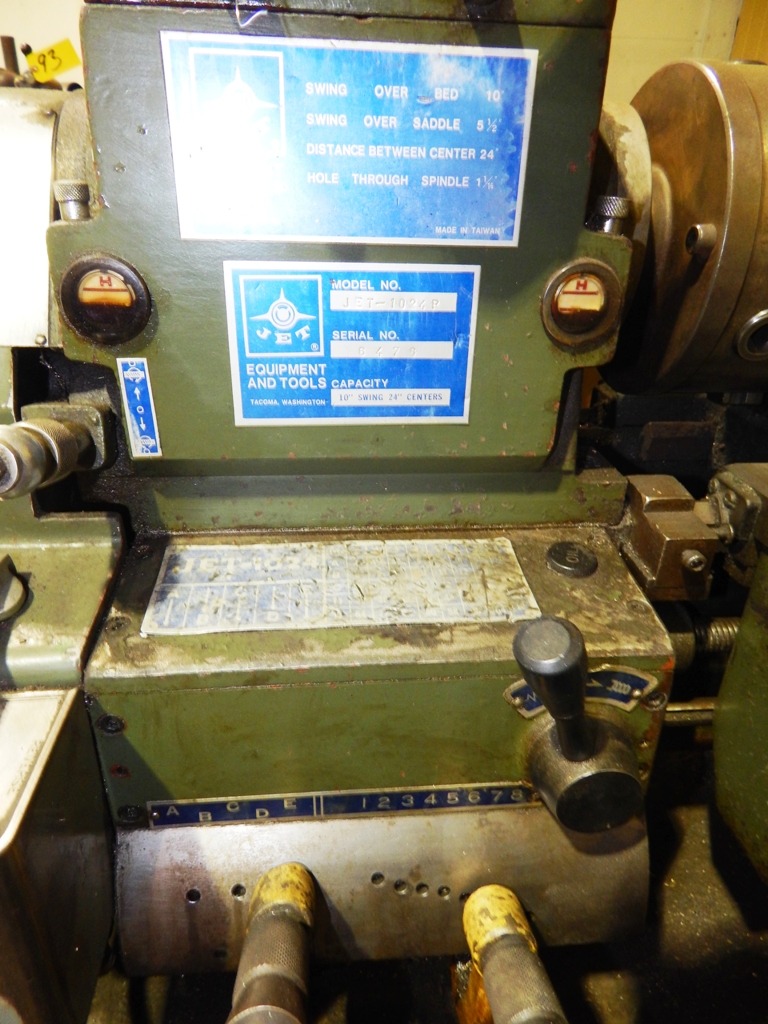 JET MDL. 1024P 10'' X 24'' TOOL ROOM LATHE, CROSSLIDE, 6 1/2'' 3JAW