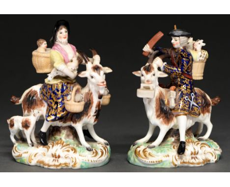 A pair of Sampson Hancock Derby figures of the Welsh Tailor and his Wife, late 19th c, 13cm h, red painted mark  Tailor - res