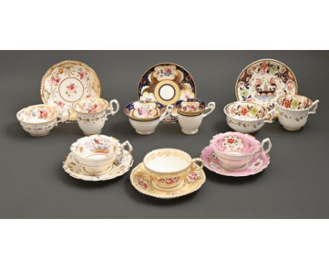 Six H & R Daniel, Coalport and other English porcelain trios and teacups and saucers, early 19th c, various sizes  The lot in