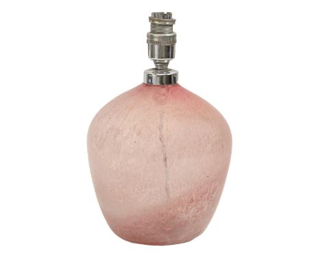 A mottled pink and semi-opalescent glass lamp, second quarter 20th c, with chromium plated electric fitment, 26cm h  
