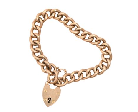An Edwardian gold curb bracelet and 9ct gold padlock, 18cm l, Birmingham 1908, 18.7g  Light wear