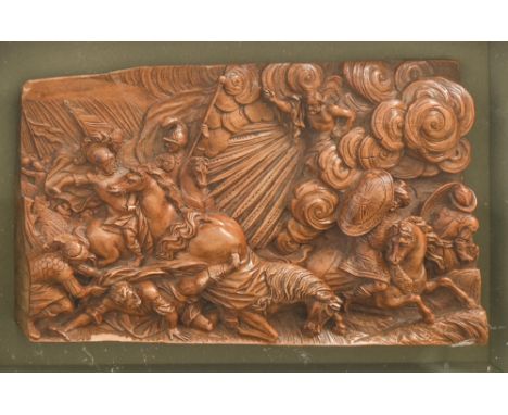 A South German Baroque boxwood panel, c. 1680-1720,&nbsp;probably from a table casket,&nbsp;boldly carved in relief with the 