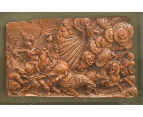 A South German Baroque boxwood panel, c. 1680-1720,&nbsp;probably from a table casket,&nbsp;boldly carved in relief with the 