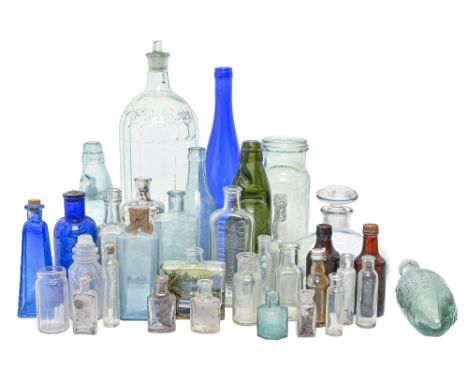 Miscellaneous Victorian and early 20th c ginger beer and other glass bottles and jars, various manufacturers, including R Ell