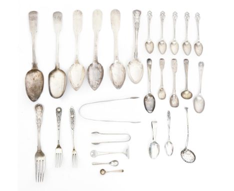 Miscellaneous silver flatware,&nbsp;mostly British and French, George III and later,&nbsp;22ozs 10dwts  Mostly in good condit