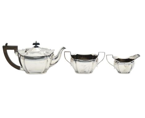 A George V silver tea service, 14cm h, marks rubbed, by Hobson, James &amp; Gilby, Birmingham 1927, 27ozs (2)  Light wear, no