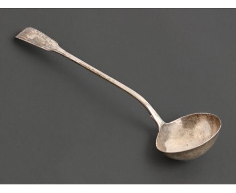 A Victorian silver soup ladle, Fiddle pattern, crested, by Mary Chawner, London 1839, 7ozs 12dwts  Good condition, light wear