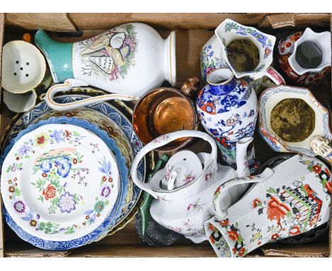 Miscellaneous ceramics, including Masons and other similar jugs, copper lustre mug, Copeland Spode Italian Ware, etc, 19th c 