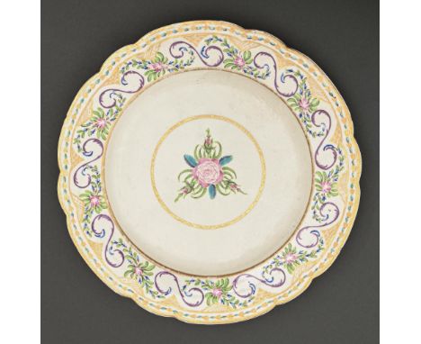 A Caughley 'Sevres Swags' plate, decorated at Chamberlain's Worcester, c1790-92, 21cm diam  Small chips on rim and localised 