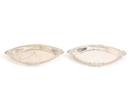 A pair of Edwardian silver dishes, of gadrooned navette shape, 18.5cm l, maker J T, Birmingham 1903, 5ozs 3dwts  Light wear, 