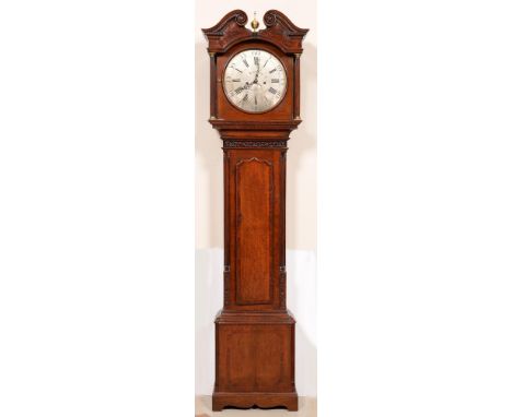 A George III eight day oak longcase clock, [Thomas] Bradley Ilkiston[sic], the silvered dial&nbsp;with date sector and engrav