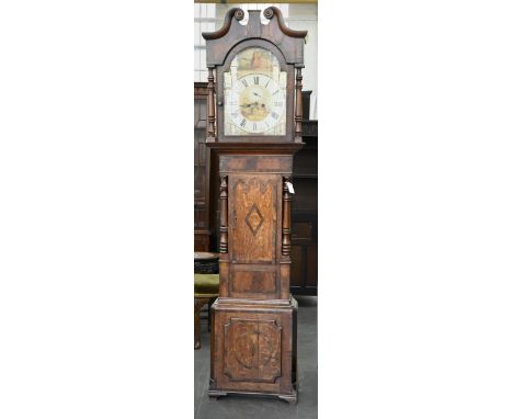 A Victorian eight day mahogany and rosewood longcase clock, E. C... Longton, the breakarched enamel dial painted with a milkm