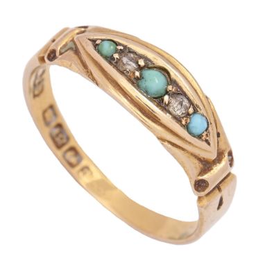 A Victorian diamond and turquoise ring, in 18ct gold, Birmingham 1900, 2.4g, size M  Light wear, undamaged, no repair